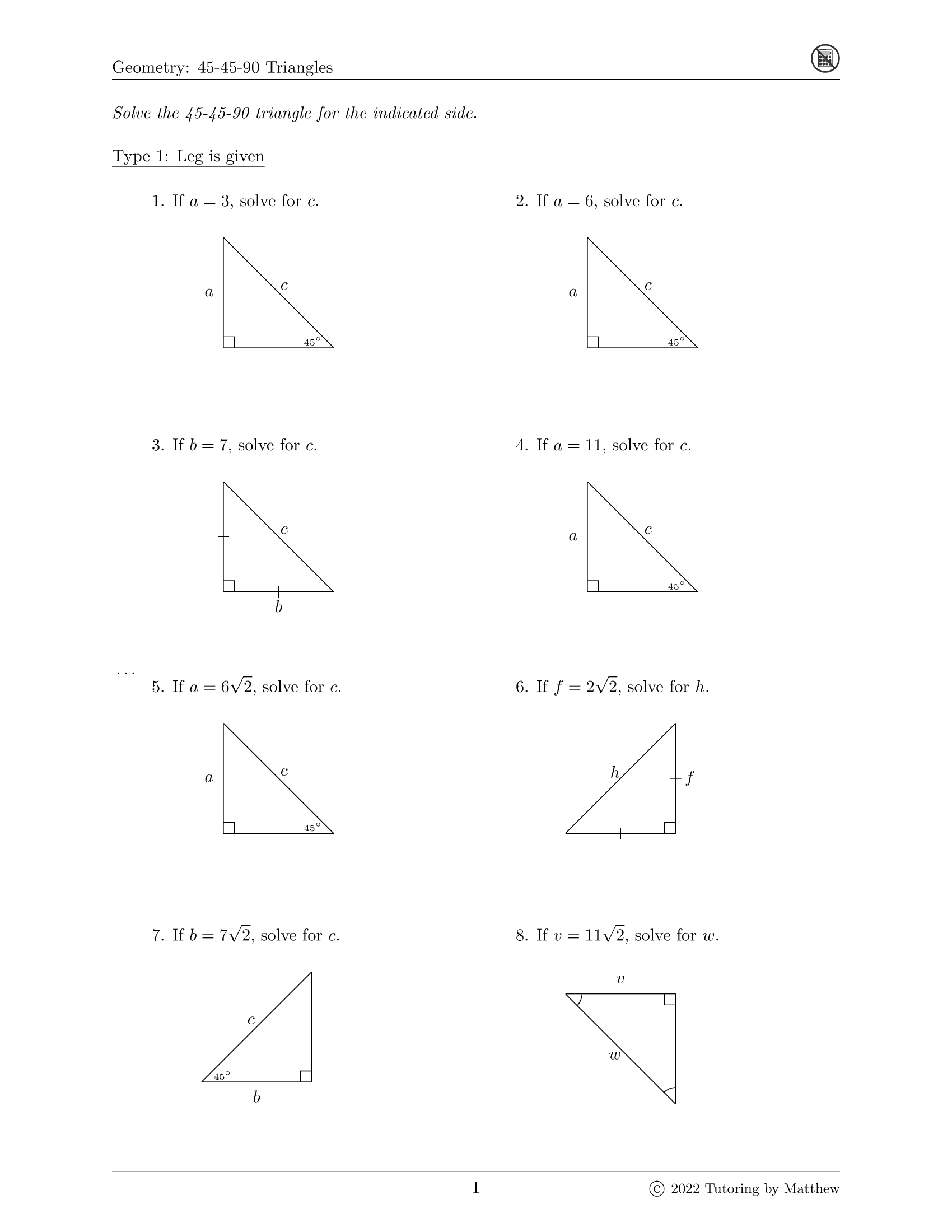 45 45 90 Triangle Worksheet Answer Key